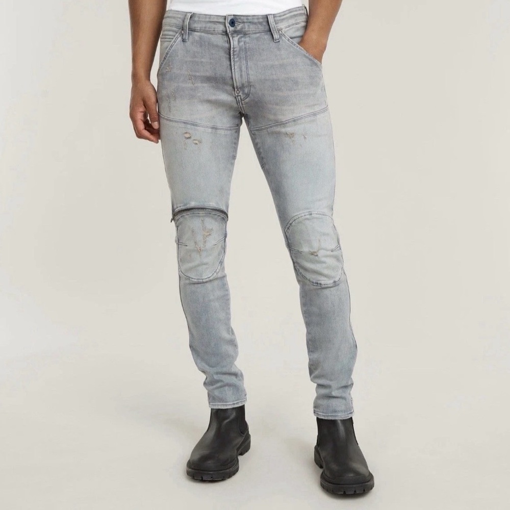 G-Star Raw Zip Knee Super Slim Light Gray Washed Skinny Jeans for Men